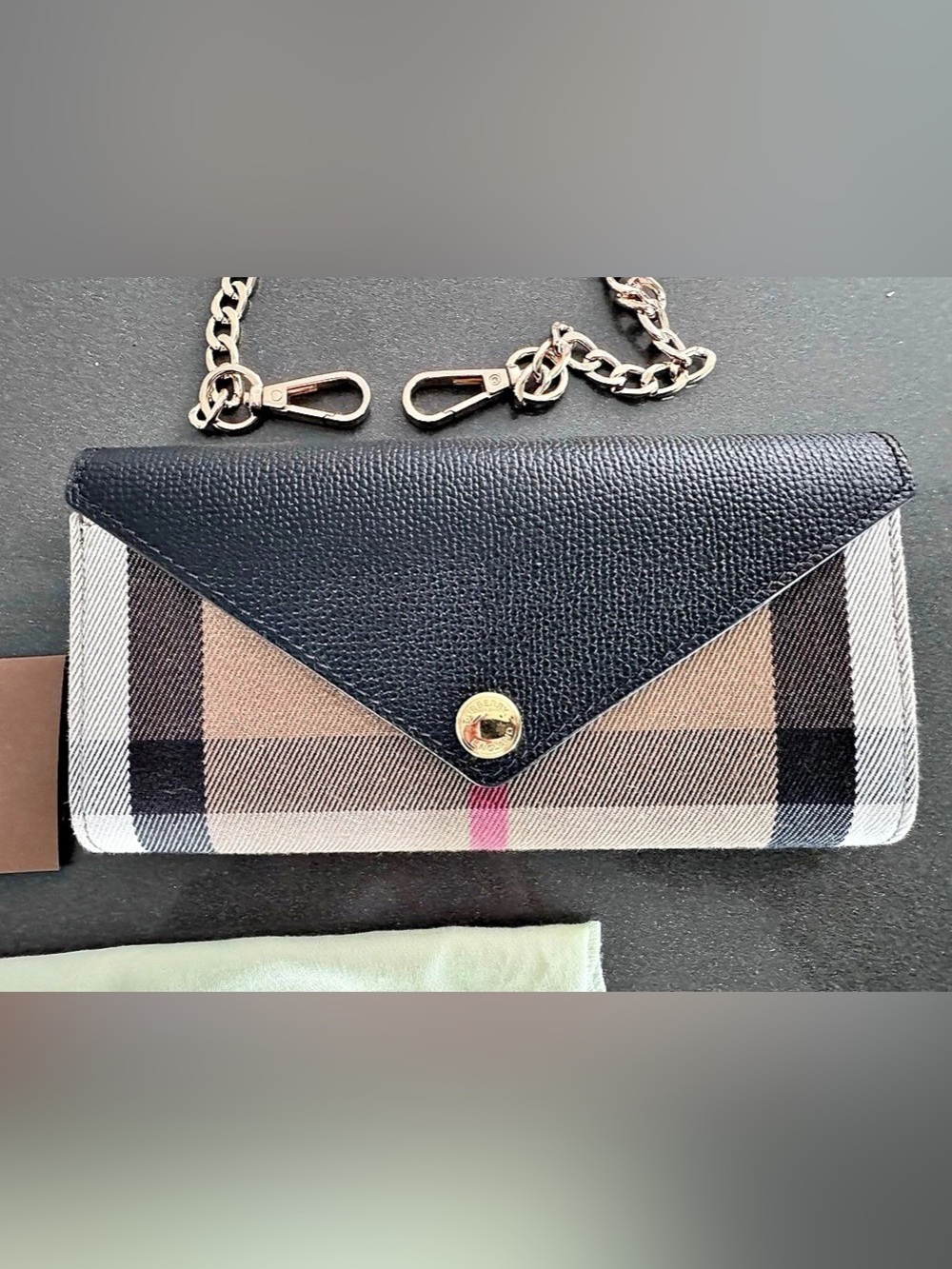 Burberry Halton Eyot Outlet Plaid Chain Wallet in Black & Brown